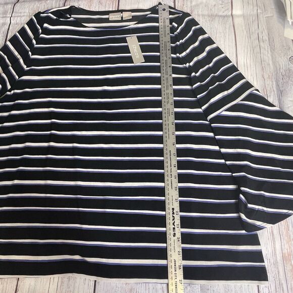 Chico's Travelers Top SZ 4 (20)Black White Striped Slinky Knit Flare Sleeve Boho - Picture 7 of 15